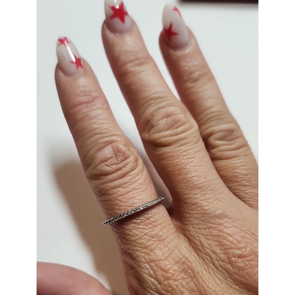 Sterling Silver Pavé Stack Ring — Sparkling Thin Band Size 8